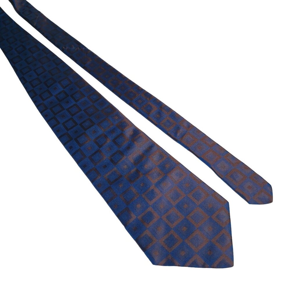 Vintage Mossimo Geometric Pattern Silk Tie Black Blue Formal Shimmer Designer
